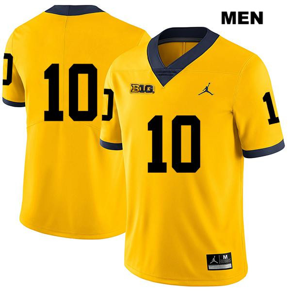 Men's NCAA Michigan Wolverines Dylan McCaffrey #10 No Name Yellow Jordan Brand Authentic Stitched Legend Football College Jersey NW25U04RJ